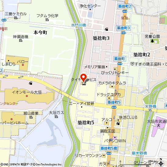 タイヤセンター大垣付近の地図